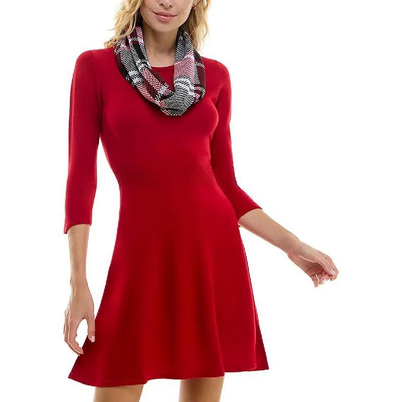 BCX Womens Juniors Knit Plaid Sweaterdress