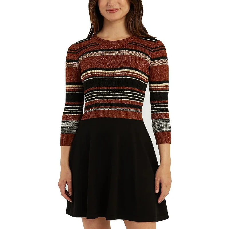 BCX Womens Juniors Striped Fit & Flare Sweaterdress