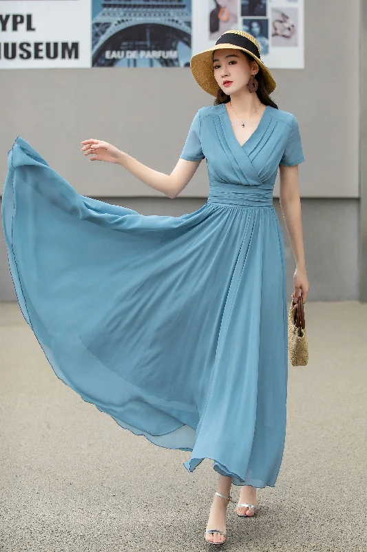 Blue Empire waist Chiffon Wedding dress 4266 Tunics stripes playful