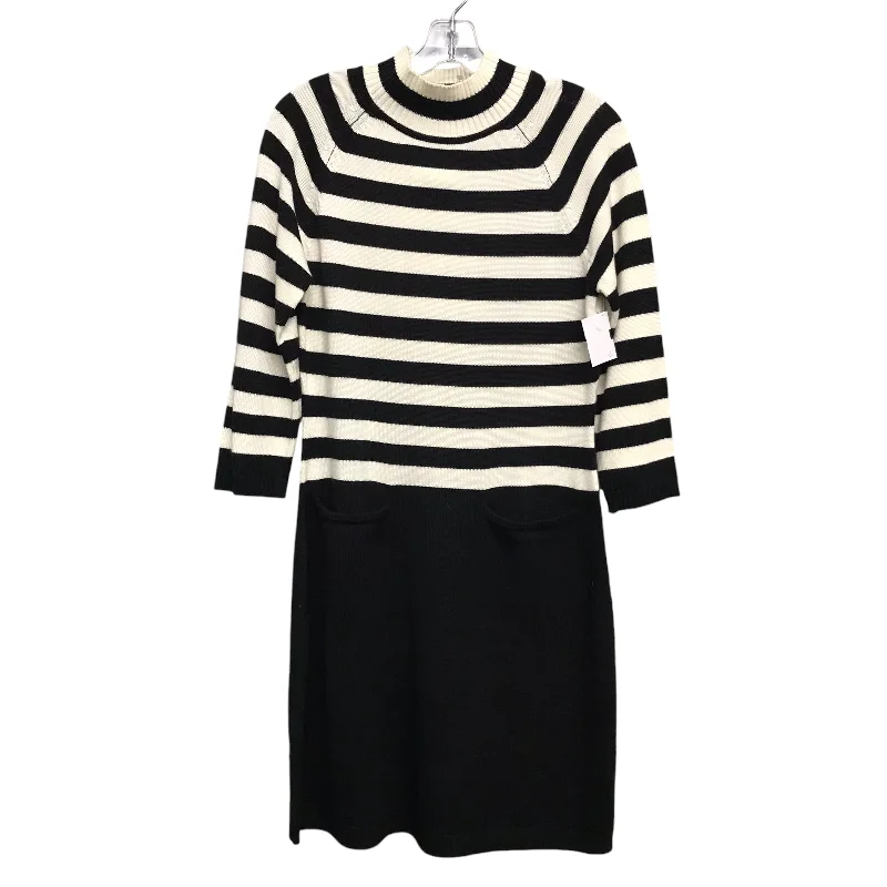 Dress Sweater By Calvin Klein In Black & White, Size:M Real Fur Shearling Chenille