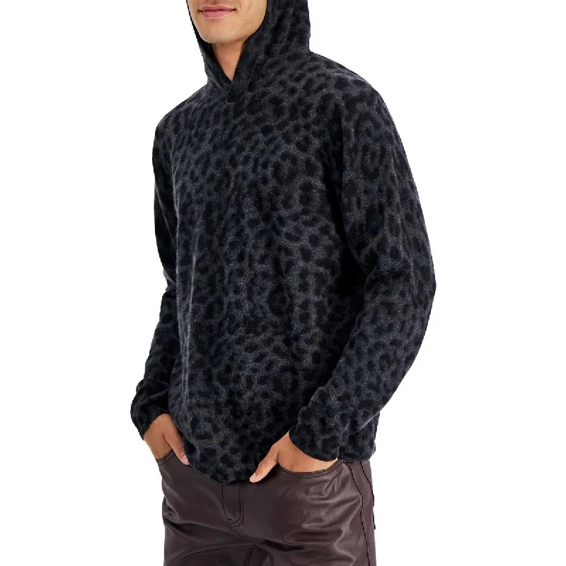 INC Mens Cashmere Blend Animal Print Hooded Sweater