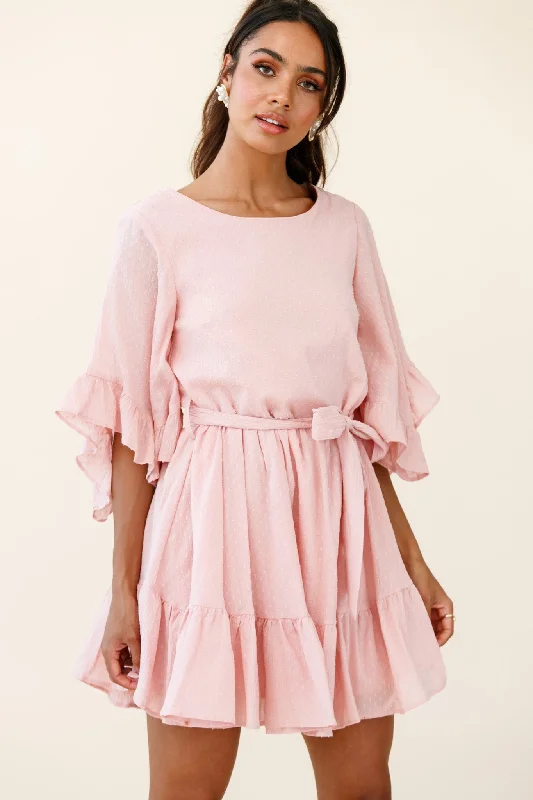 Joni Batwing Sleeve Waist Tie Dress Pink