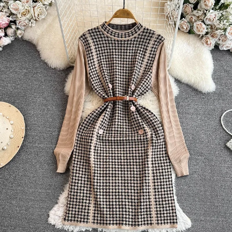 knitted dress sweater dress long-sleeved skirt with coat    S4232 Long Sweater Short Sweater Cropped Sweater