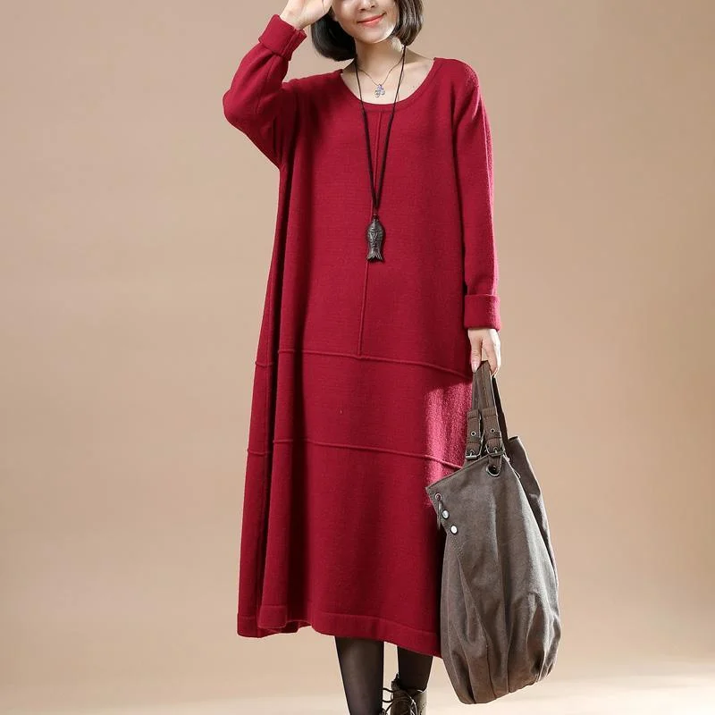 Red knit maxi dresses oversize sweaters baggy cute style