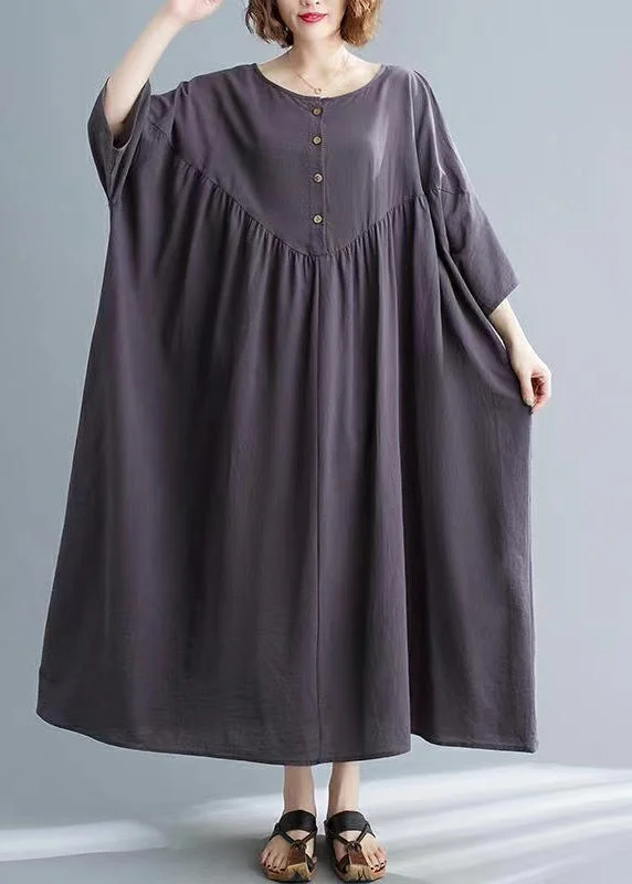 Women Dark Grey Patchwork Button Long Dresses Short Sleeve GH1018 Tunics Bestseller popular