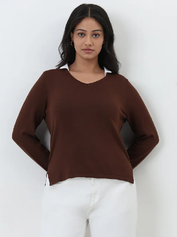 Gia Brown Collared T-Shirt Zippered Front Buttoned Front Snap Front