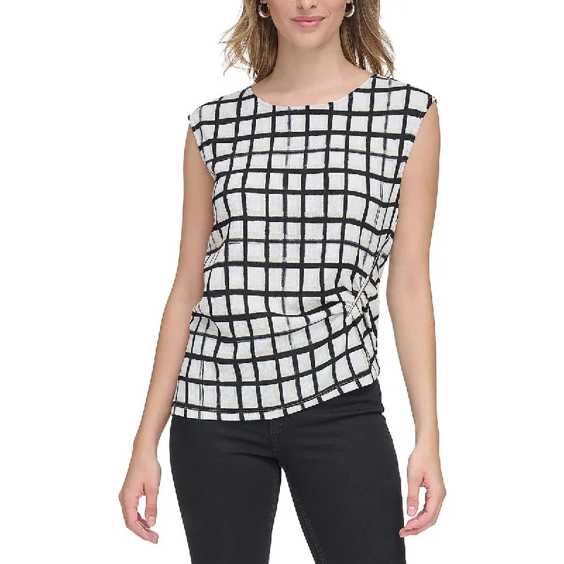 Calvin Klein Womens Plaid Office Pullover Top Surplice Neck Pullover