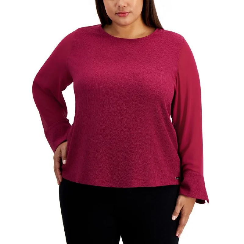 Calvin Klein Womens Plus Crepe Scoop Neck Pullover Top Besom Neck Pullover