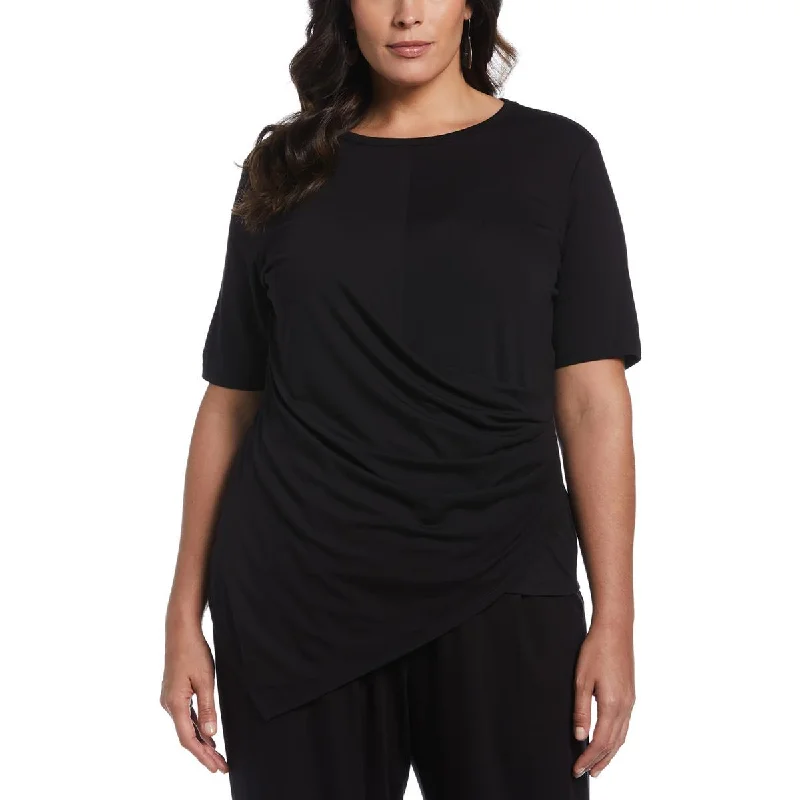 Ella Rafaella Womens Plus   Ruched Work Day Wear Pullover Top Cable Knit Chunky