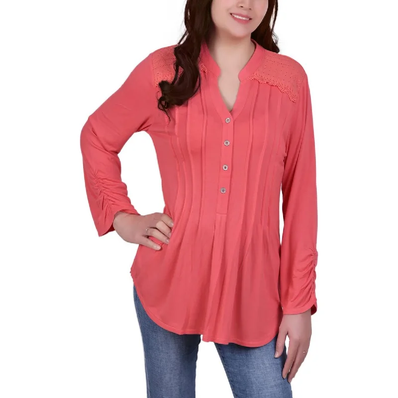 NY Collection Womens Petites Button Work Day Wear Pullover Top Shawl Collar Sweater