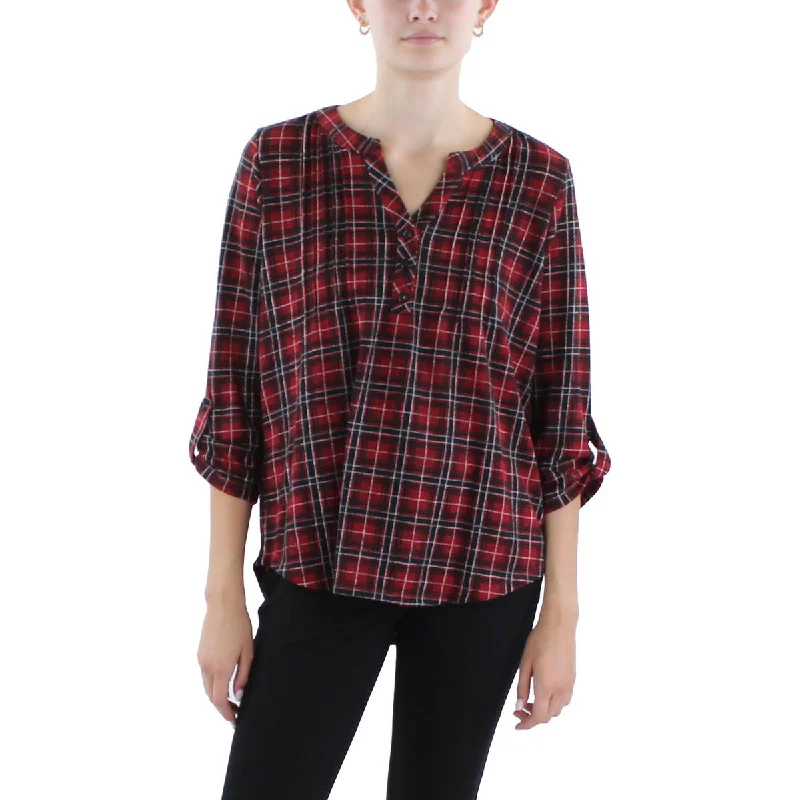 NY Collection Womens Petites Plaid Flannel Pullover Top