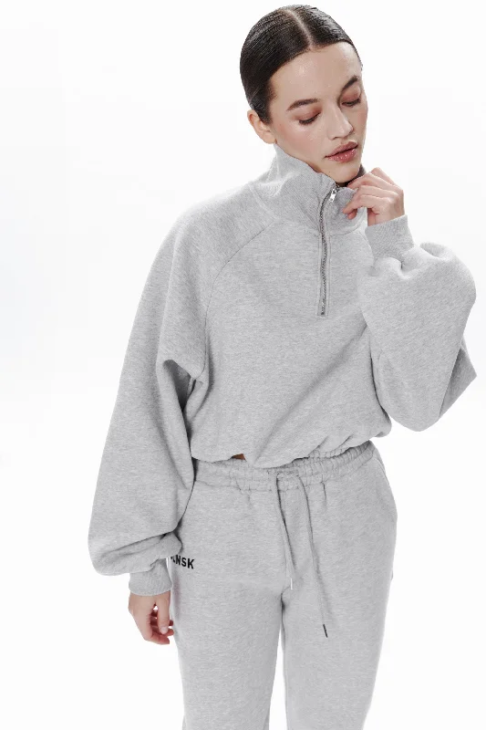 CROPPED HOODIE with zip in CRASH GREY Hoodie with Frayed Bohemian Relaxed