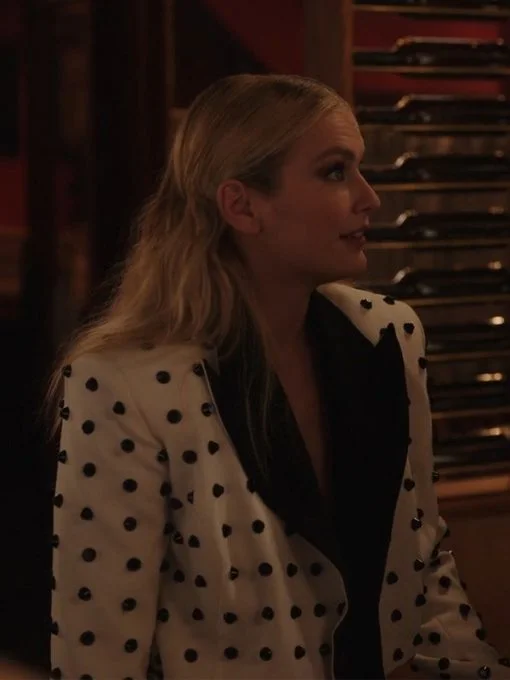 Camille Razat Emily In Paris Season 3 White Studded Blazer