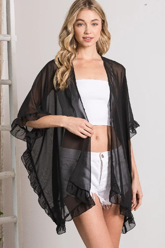 Lightweight Sheer Shawl Cardigan Chenille Brocade Lace