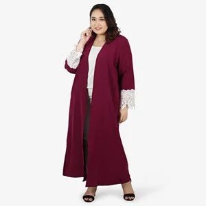 Lesley Lace Abaya-Style Open Cardigan - Maroon