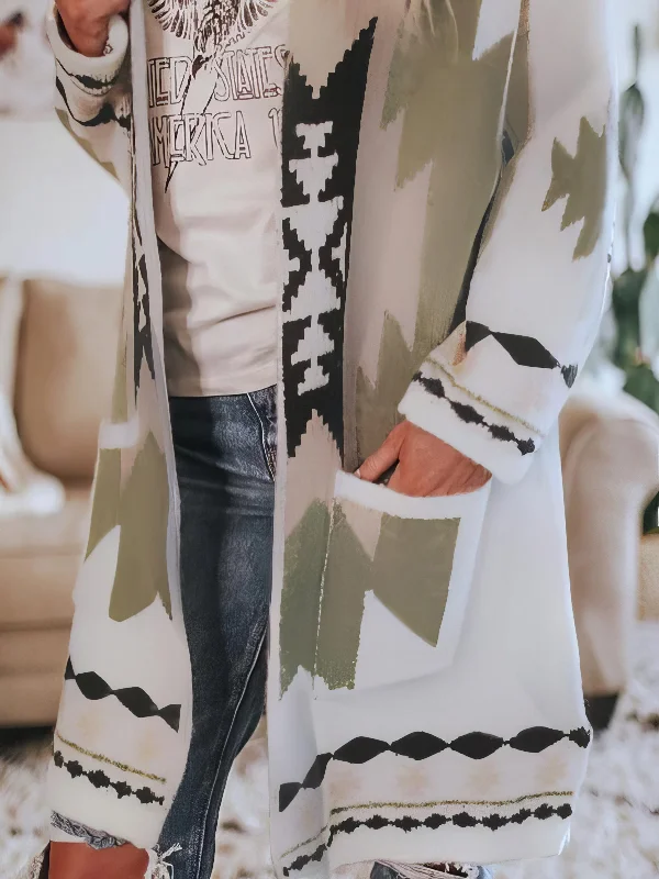Sage Green and White Cardigan Toggled Drawstring Belted