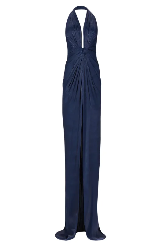 Colette Lurex Georgette Halterneck Gown | Dark Blue