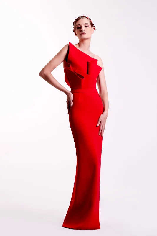 Ruffled bodice crepe dress