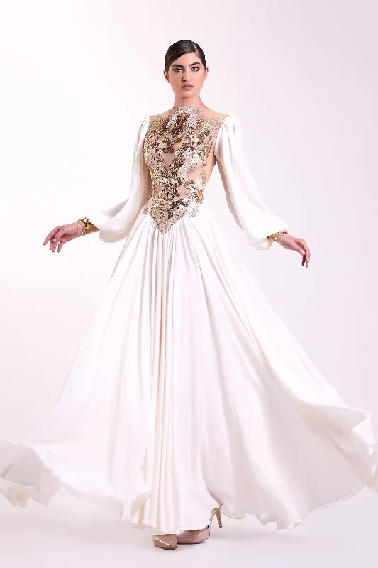 Embroidered bodice crepe georgette dress