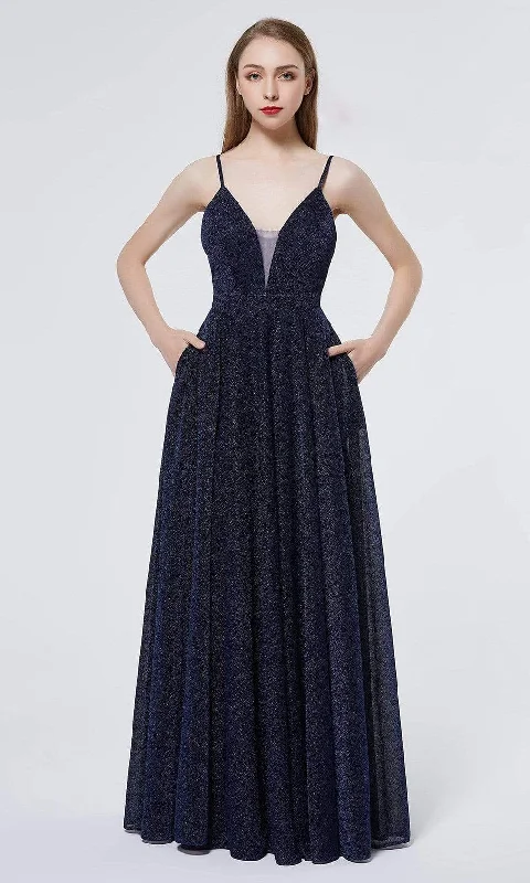 J'Adore Dresses - J19022 V Neck Glittered A-line Gown