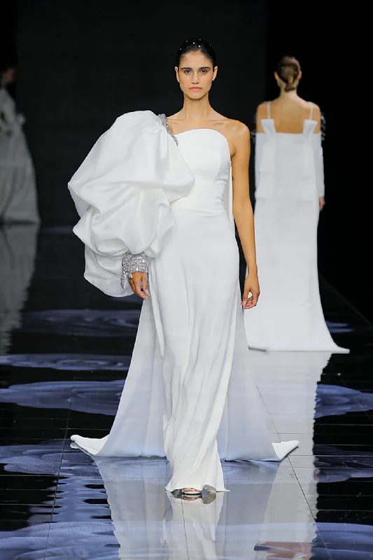 Oversized sleeve back train gown