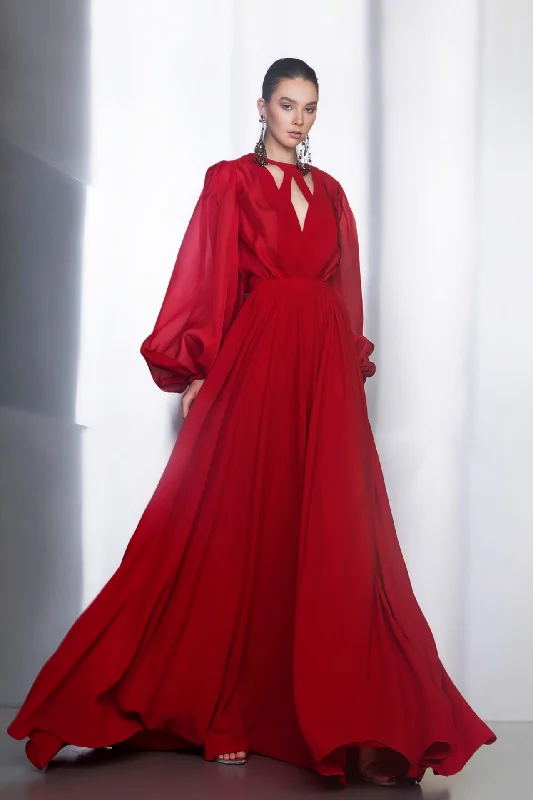 Puff sleeves chiffon dress