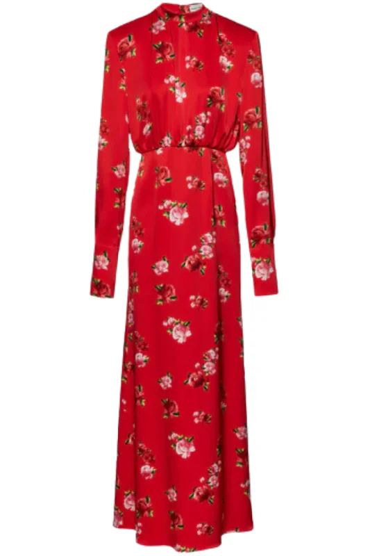 Silk Round Neck Gown | Red Print